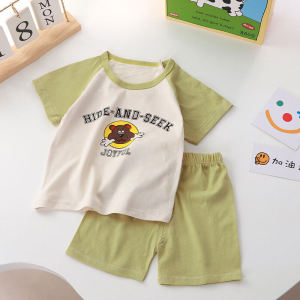Bộ Quần Áo Trẻ Em Cotton Nguyên Chất Mùa Hè Mỏng Tay Ngắn Quần Ngắn Mặc Ngoài Trời Cho Bé Trai Và Bé Gái Từ 1-6 Tuổi