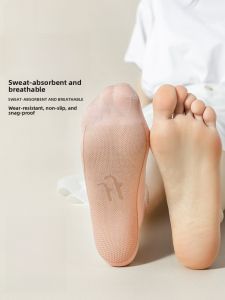 Miiow | Womens Crystal Ice Silk Crystal Socks Breathable Cotton Bottom Sweat Absorbent Anti-slip Invisible Short Stockings Black Color