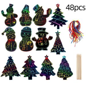36-48pcs Christmas Diy Bookmark Scratch Art Irregular-shaped Rainbow Scratch Decoration Childrens Halloween Scratch Art Set