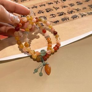 Gold Thread Jade Pumpkin Beads Bracelet Zen Style Natural Stone Gourd Hand Jewelry Contemporary Alloy Special Exhibition Theme