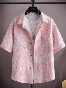 Summer Casual Thin Ice Silk Short Sleeve Mens Shirt Half Sleeve Trendy Brand Turn-down Collar Shirt Handsome Outerwear