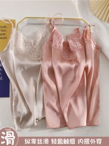 Summer Thin Lace Lace V Neck Beautiful Back Mulberry Silk Real Satin Ice Silk Nude Feel Loose Camisole Womens Top