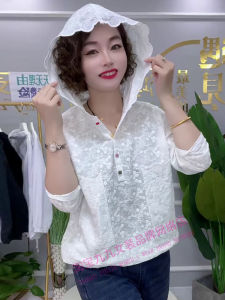 Spring New Heavy Embroidery Sweatshirt Womens Overhead Long Sleeve Lace Loose Slimming Versatile Top Korean Style V-neck