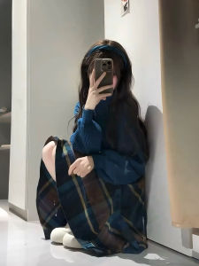 XUECAIQI | Gentle Style 2025 Korean Set Knitted Sweater Plaid Skirt
