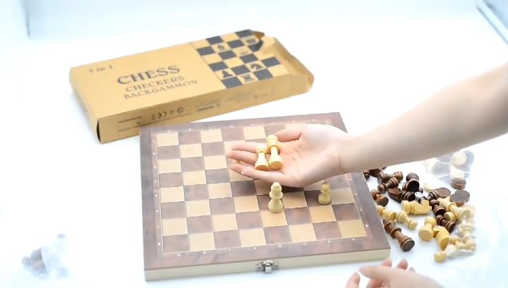 Wooden Chess Checkers Backgammon 3 Ways To Play Multi-function Table ...