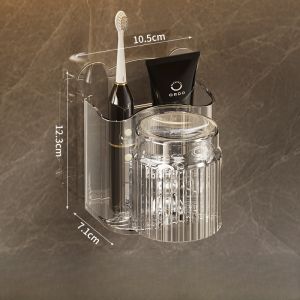 Wall-Mounted Toothbrush Holder Bathroom Storage Rack Electric Toothbrush Cup Organizer No-Punching Required Style Luxury Toothpaste Stand