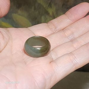 16.1mm Premium Nephrite caramel brown blue green good greasiness Jade ring (with certificate)