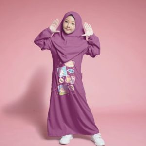 Little pineapple gamis dress combad Meow hijab anak 4-9Y