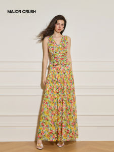 Floral Pattern V-Neck Top and Skirt Set Womens Dress