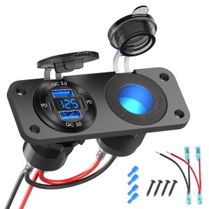 DIY Kit 4 Port 12 Volt USB Outlet Cigarette Lighter Socket Panel Dual PD3.0 & Dual QC3.0 Ports Aluminum Car Charger for Boat RV