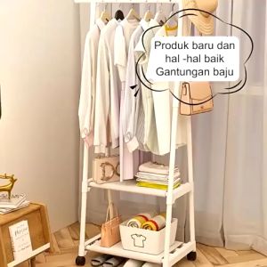 Triangle Stand Hanger Rak Buku Pakaian Serbaguna Dengan 4 Roda