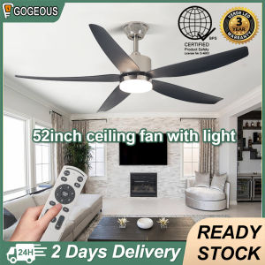 Goegous 52inch ceiling fan with light modern design 6 gear wind 3 color dimming ceiling fan with lights and remote 5 blades big size for living room