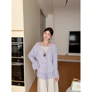 OUYANGXI | Áo Thun Len Thiết Kế V-Neck Đục Lỗ