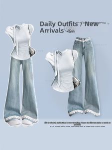 NUMEN BUTTON | Plus Size Summer Casual Set with Lace and Tying Waist