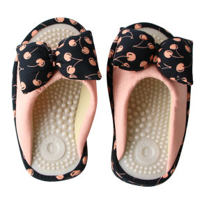 Japanese and Korean Half Soles Negative Heel Massage Slippers Acupuncture Point Health Shoes Spring and Summer Indoor Home Cute Bow Slippers Women