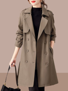 Womens Mid-Length Double-Breasted Windbreaker Coat 2025 New Style British Style Slimming Outerwear Korean Version Loose Fit