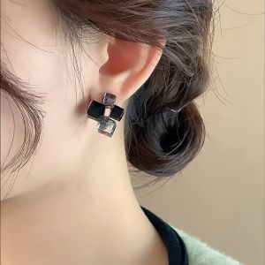 Black Zircon Square Splice Earrings for Korean Fashion Jewelry Party Womens Unusual Accessories For Girls Ear