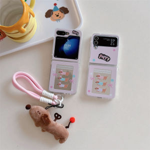 Cute Dachshund Dog Phone Case Flip Cover Mirror Protection Anti-Fall Creative Cartoon Korean Style ZFlip6 ZFlip5 ZFlip4 ZFlip3