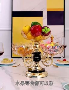 Khay đựng mứt tết 2026 pha lê cao cấp xoay 360 độ khay mứt phong cách châu Âu gồm 5 đài hoa chân đế mạ vàng  hộp đựng mứt tết 2026 cao cấp