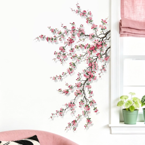 Decal Dán Tường Cành Hoa Hải Đường Nghệ Thuật Có Keo Sẵn 67x115cm - Trang Trí Phòng Khách