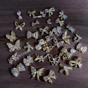 3 Pcs Kaniu Gold Butterfly Zircon Luxury Water Diamond 3D Metal Nail Decoration Accessories For Womens Nail Products