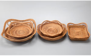 Keestar แฮนด์เมดเวียดนามฤดูใบไม้ร่วงหวายทอตะกร้าผลไม้เครื่องดื่มถาดผลไม้แห้งตะกร้าขนมขบเคี้ยวห้องนั่งเล่นสก์ท็อปตะกร้าเก็บบ้าน