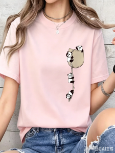 Sanrio | Fashion New Design - Womens Round-neck Panda Print Fashion Short-Sleeved Summer Casual T-shirt women clothes Summer Streetwear