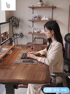 Electric Adjustable Desk Standing Workstation Wooden Legs