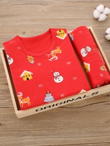 Bộ Đồ Lót Cotton Nguyên Chất Cho Trẻ Em Mùa Xuân Thu Quần Áo Mặc Nhà Màu Đỏ Năm Rồng Trang Phục Trẻ Em Thoải Mái Thoáng Khí