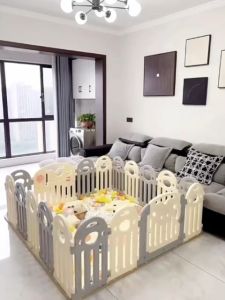 2-in-1 Baby Playpen & Pet Fence Foldable Toddler Play Yard with Gate Easy to Install