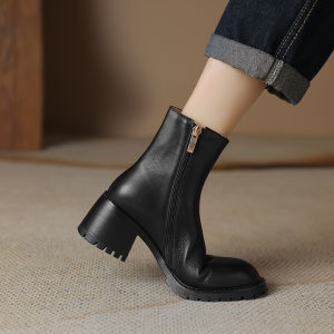 Retro Thick Heel Rough Leather Short Boots British Style Martin Boots Womens Footwear Comfortable Casual Shoes