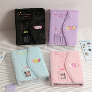 Korean Style A5 Cartoon Butterfly Plush Album Magnetic Full Cover Three Inch Card Book Girl Idol Collection Loose Page Storage Book