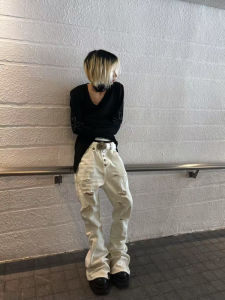 Detw Original Dark Niche V-neck Slim-fit Semi-transparent Tailored Design Long-sleeve Youth Fashion Summer T-shirt