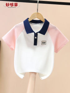 Girls Short Sleeve Polo Shirt Pure Cotton Summer Wear Korean Style Breathable Student Uniform Top for Ages 4-14