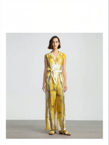 Autumn Winter Printed V-neck Waisted Lightweight Jumpsuit