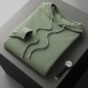 Mens female cashmere One-piece ready-to-wear Hoodie 100% Merino Wool Knitted Sweatshirt Autumn Winter Casual Large Top Long