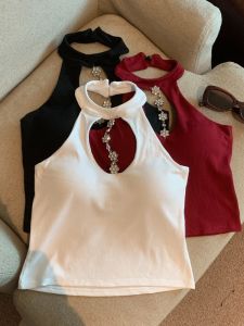 GUZILIAN | Áo ba lỗ hở lưng gợi cảm Pure Desire dành cho nữ Áo ba lỗ bó sát có đệm ngực Áo ngắn mùa hè Áo ba lỗ không tay kiểu Hàn Quốc