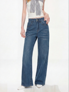 Loose Wide Leg High Waist Slim Fit Blue Jeans
