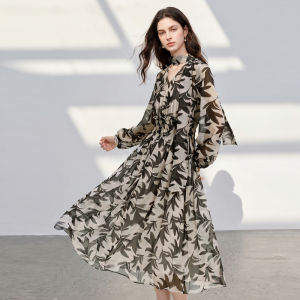 3COLOUR·S | Autumn New Arrival Printed Long Sleeve A-line Dress Set For Office Wear
