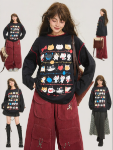 KEIKO | Cute Cat Printed Long Sleeve T-shirt