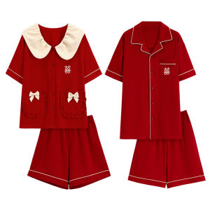 MiiOW | Couples Cotton Pajamas Short Sleeve Breathable Spring Summer Sleepwear With Chest Pad New Marriage Home Clothes Set MiiOW