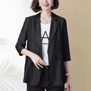 เสื้อสูทผู้หญิงบางเฉียบ ฤดูร้อน 2025 เสื้อคลุมกันแดดแบบหลวมๆ สบายๆ หรูหรา ทรงปกติ แขนยาว 7 นิ้ว คอปกสูท