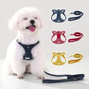 Pet Harness Leash Set Gentleman Style Vest Suede Lining Adjustable Strap No Tangle Dog Harness