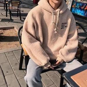 Áo Len Có Mũ Theo Mùa Cho Nam Áo Khoác Chui Đầu Sang Trọng Nhung Cừu Dày Dặn Phong Cách Hàn Quốc Áo Len Túi Kangaroo Chữ Đẹp Trai