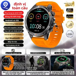 Đồng Hồ Thông Minh Ultra GPS Dành Cho Android IOS Đồng Hồ Nam Thể Thao Quân Sự Có La Bàn Băng Tần Kép Chống Nước Có Đèn Pin Tích Hợp Nhắc Nhở Cuộc Gọi BT & Theo Dõi Nhịp Tim