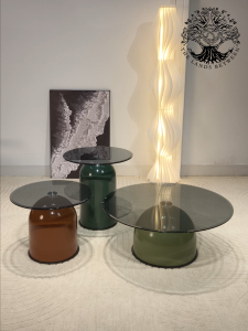 Bàn trà sofa bàn phòng khách bàn cafe đôi set 3 tròn CACTUS TRIO TABLE nhập khẩu sắc màu kính xám