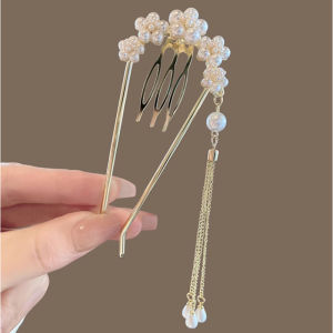 Elegant Modern Pearl Tassel Hairpin Womens Bun Hair Styling Tool Simple Chinese Style Alloy Hairpin Retro Court Style