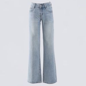 Low Waist Light Blue Denim Pants Womens Wide Leg Straight Cut Loose Fit Versatile Hot Girl Jeans Spring Summer Casual Wear