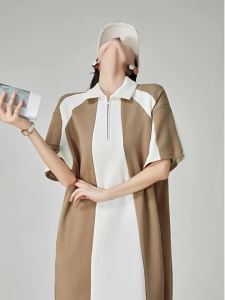 XIAODADEHUA | Contrast Color Polo Collar Dress Casual Loose