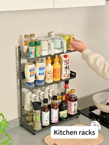 【Adjustable Height】 2/3 Tiers Spice Rack Kitchen Organizer Condiment Rack Seasoner Rack Rak Rempah Rak Dapur